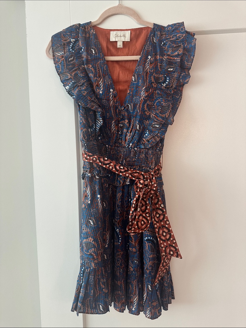 NWOT Cleobella Blue and Brown Paisley  Dress with Sash
